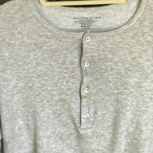FILATURES DU LION Grey Cotton/Cashmere Henley. XL - Picture 4 of 5